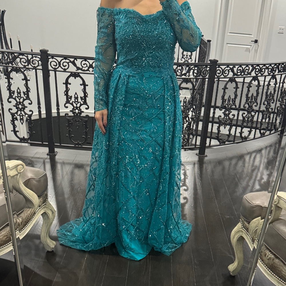 Pamella Roland Turquoise Long Sleeve Gown